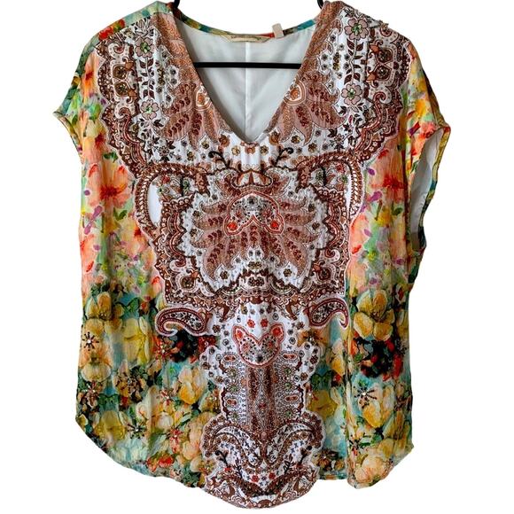 Soft Surroundings Boho Patria Beaded Tunic Yellow Top Sz PL *Missing Beads* - Picture 2 of 8